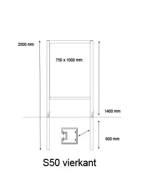 Console / Reclamebord met S50 staanders t.b.v. eigen plaat van 750 x 1000