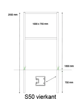 Console / Reclamebord met S50 staanders t.b.v. eigen plaat van 1000 x 750