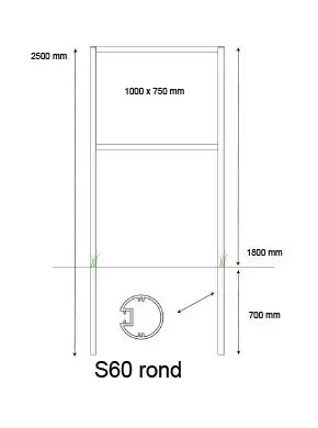 Console / Reclamebord met S60 staanders t.b.v. eigen plaat van 1000 x 750
