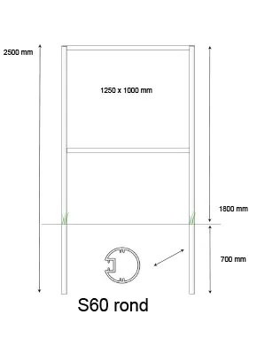 Console / Reclamebord met S60 staanders t.b.v. eigen plaat van 1250 x 1000