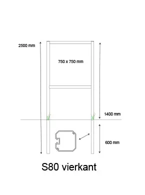 Console / Reclamebord met S80 staanders t.b.v. eigen plaat van 750 x 750