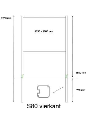 Console / Reclamebord met S80 staanders t.b.v. eigen plaat van 1250 x 1000