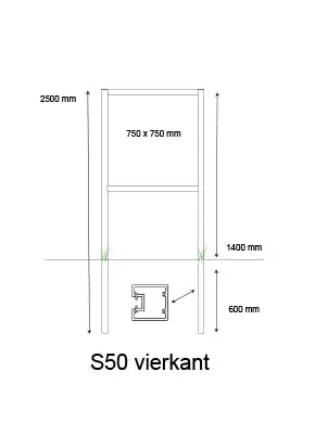 [PROD-S50-1] Console / Reclamebord met S50 staanders t.b.v. eigen plaat van 750 x 750