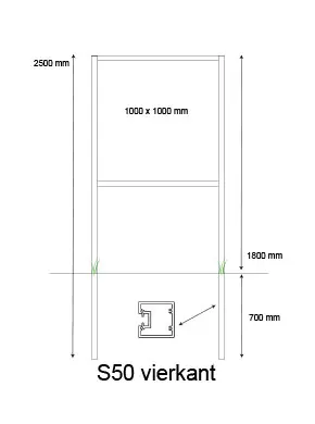 [PROD-S50-4] Console / Reclamebord met S50 staanders t.b.v. eigen plaat van 1000 x 1000
