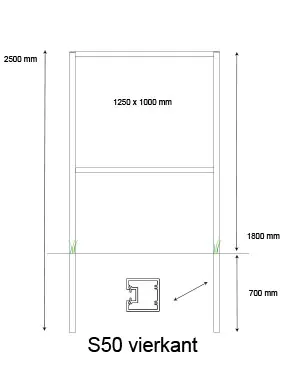 [PROD-S50-5] Console / Reclamebord met S50 staanders t.b.v. eigen plaat van 1250 x 1000