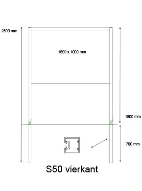 [PROD-S50-6] Console / Reclamebord met S50 staanders t.b.v. eigen plaat van 1500 x 1000