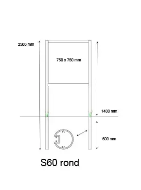 [PROD-S60-1] Console / Reclamebord met S60 staanders t.b.v. eigen plaat van 750 x 750