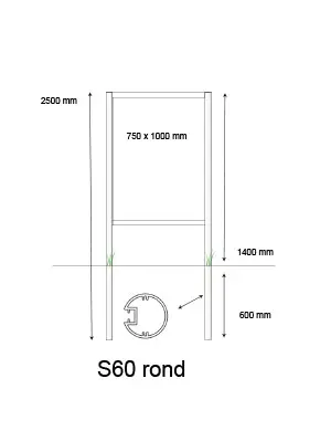 [PROD-S60-2] Console / Reclamebord met S60 staanders t.b.v. eigen plaat van 750 x 1000
