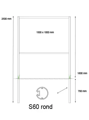 [PROD-S60-6] Console / Reclamebord met S60 staanders t.b.v. eigen plaat van 1500 x 1000