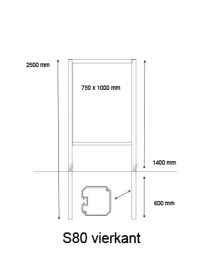 [PROD-S80-2] Console / Reclamebord met S80 staanders t.b.v. eigen plaat van 750 x 1000