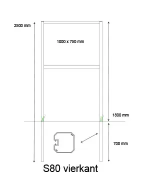 [PROD-S80-3] Console / Reclamebord met S80 staanders t.b.v. eigen plaat van 1000 x 750