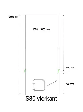 [PROD-S80-4] Console / Reclamebord met S80 staanders t.b.v. eigen plaat van 1000 x 1000