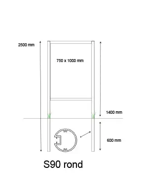 [PROD-S90-2] Console / Reclamebord met S90 staanders t.b.v. eigen plaat van 750 x 1000