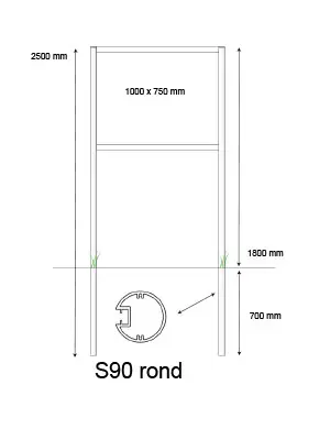 [PROD-S90-3] Console / Reclamebord met S90 staanders t.b.v. eigen plaat van 1000 x 750