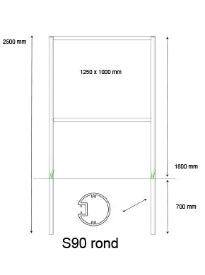[PROD-S90-5] Console / Reclamebord met S90 staanders t.b.v. eigen plaat van 1250 x 1000