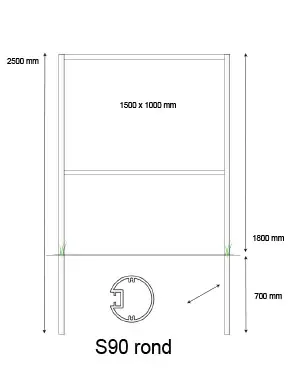 [PROD-S90-6] Console / Reclamebord met S90 staanders t.b.v. eigen plaat van 1500 x 1000